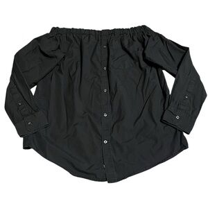 KMJ Kate McHale Jensen black cotton poplin off the should button up blouse
